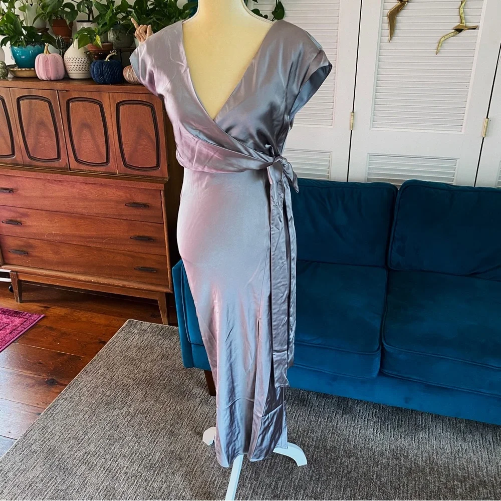 Anthropologie | BHLDN Sachin & Babi Roma Satin Wrap Dress Slate Grey Gray New 4 - Picture 4 of 15